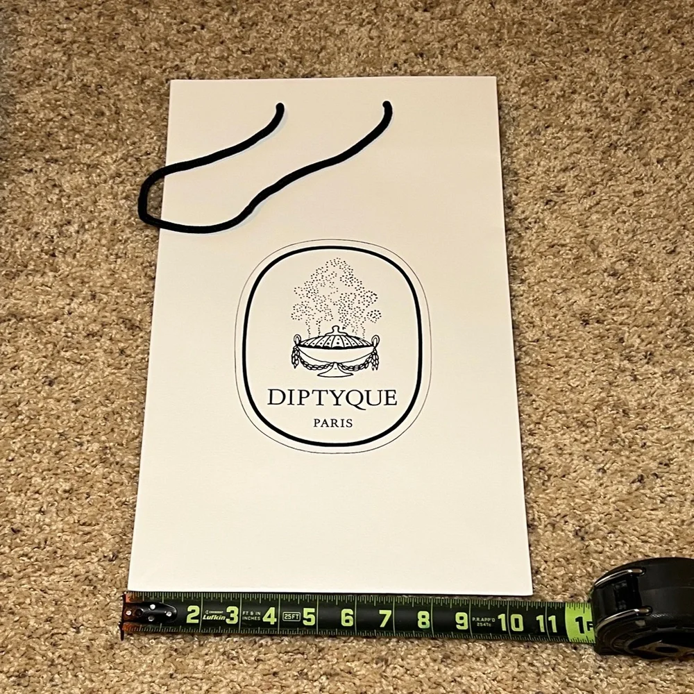 Diptyque White Bag with Black Handles Shopping Bag- Large